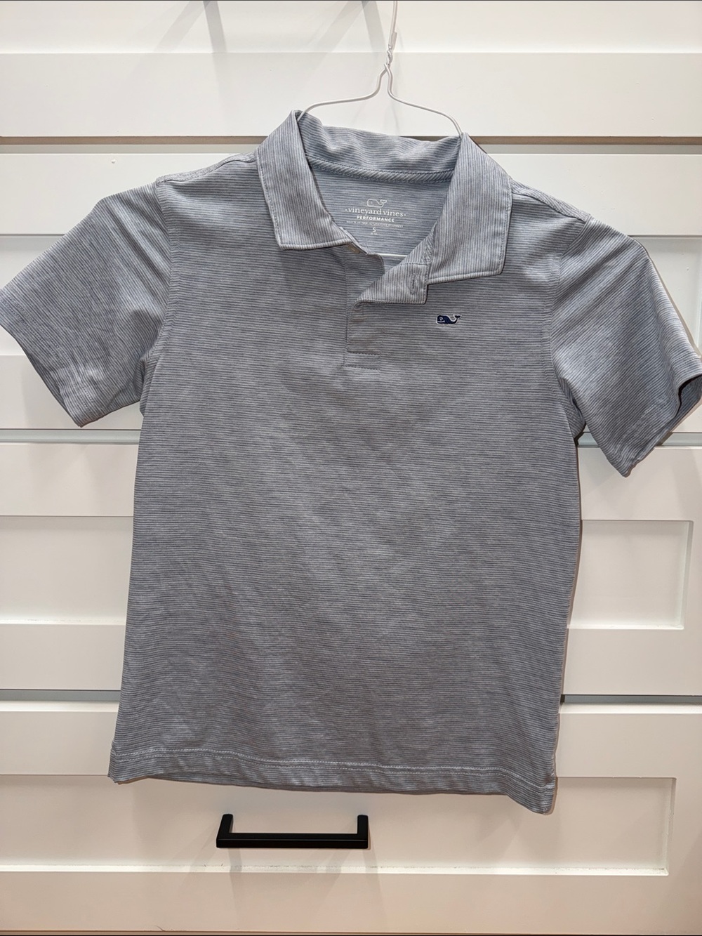 Vineyard Vines Light Gray Striped Boys' Polo with Whale Logo Size S